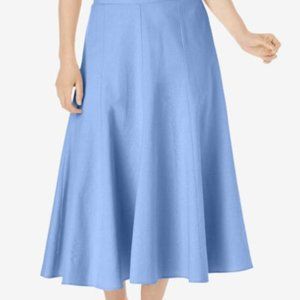 Linen blend blue midi skirt